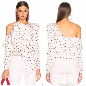 Self-Portrait White and Red Polka Dot Asymmetrical Blouse